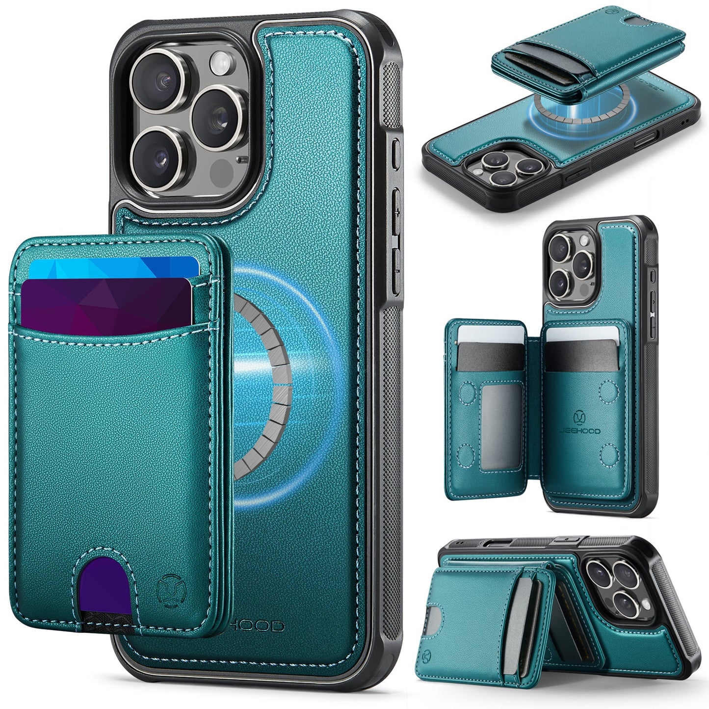 New 2-in-1 RFID Blocking Card Holder Leather Phone Case for iPhone 16 Pro Max