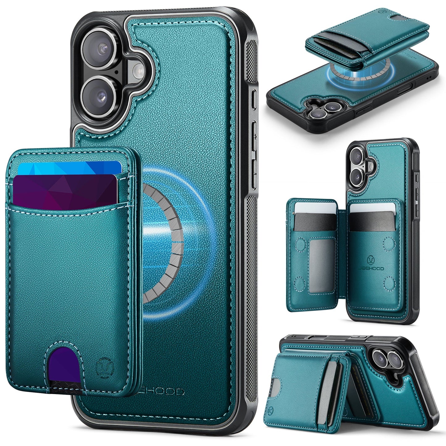 New 2-in-1 RFID Blocking Card Holder Leather Phone Case for iPhone 16 Plus