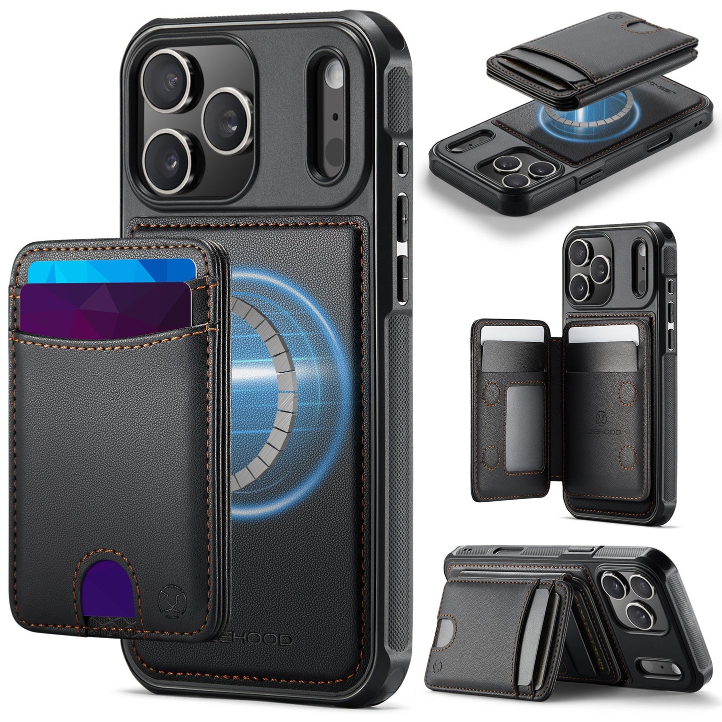 New 2-in-1 RFID Blocking Card Holder Leather Phone Case for iPhone 17 Pro