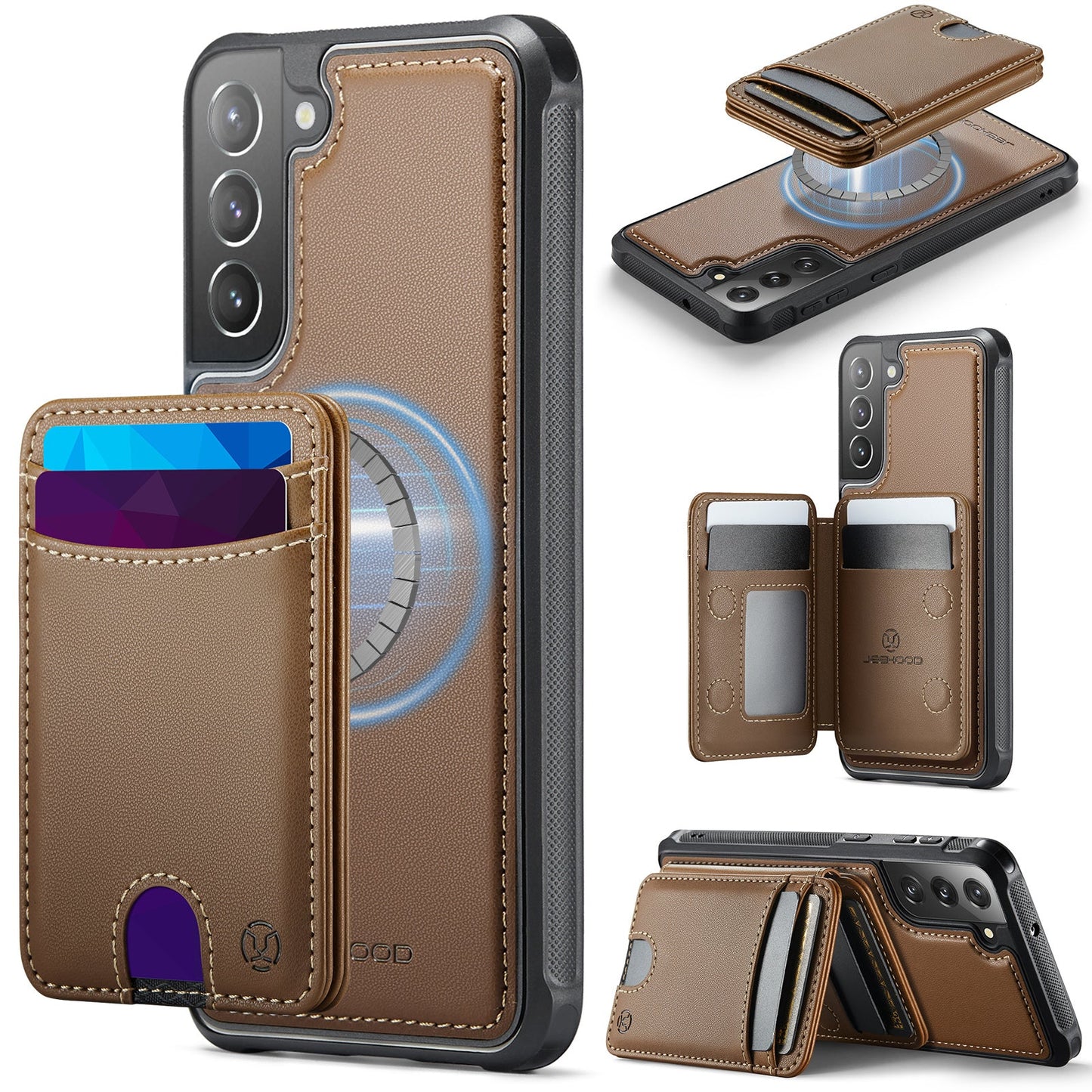 New 2-in-1 RFID Blocking Card Holder Leather Phone Case for Samsung Galaxy S22+
