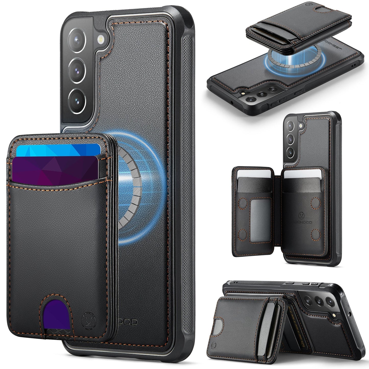 New 2-in-1 RFID Blocking Card Holder Leather Phone Case for Samsung Galaxy S22+